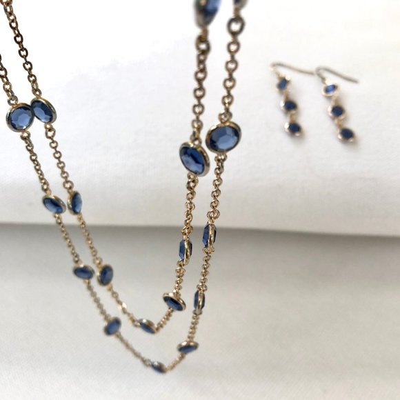 Jewelry - 3/$25 Blue Rhinestone Stud Necklace & Earrings
